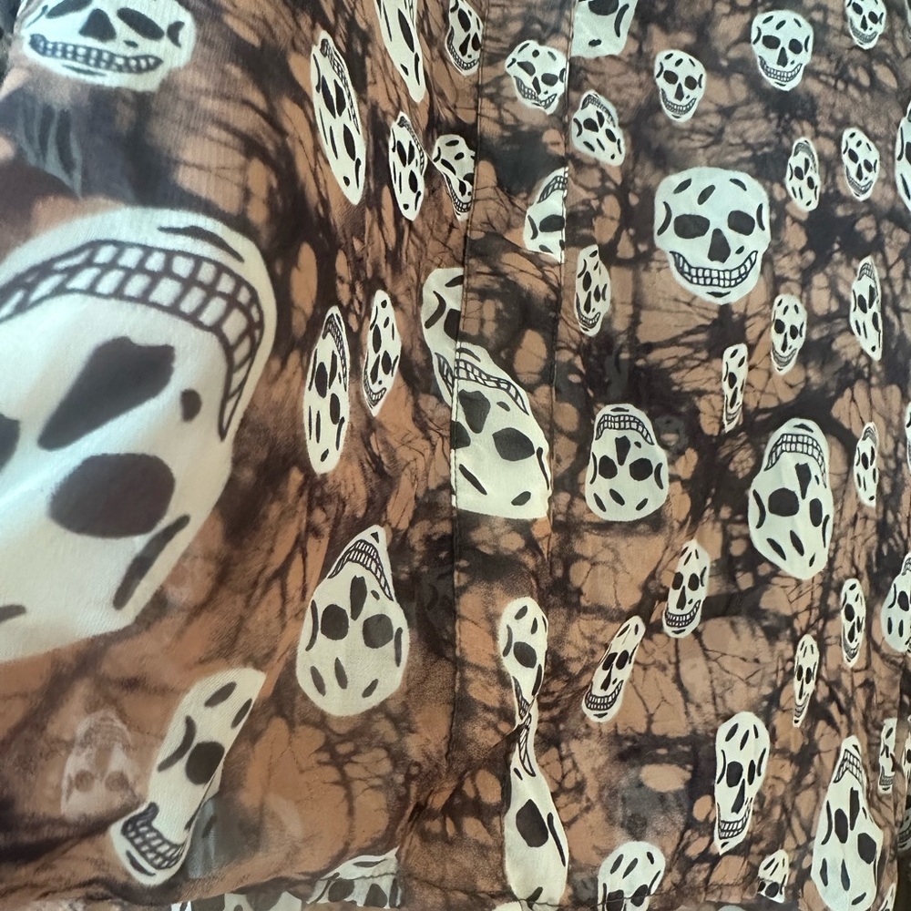 Vintage Havana Skull Print Sheer Blouse Top Size S - Picture 8 of 14